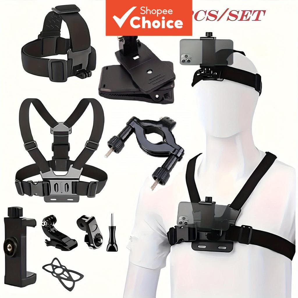 Kit De Câmera De Ação Alça De Cabeça Montagem No Peito 9 Em 1 Para GoPro 13 12 Insta360 Acessórios De Telefone DJI