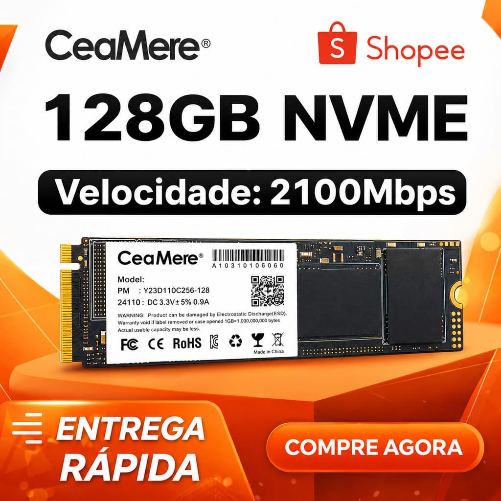 SSD M.2 NVMe 128GB CeaMere PCIe Gen3x4 2280 Compatível Notebook Desktop 3400MB/s Nota Fiscal