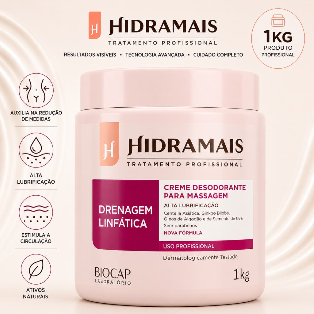 Creme Massagem Profissional Drenagem Linfática 1Kg Hidramais Creme de Pele Creme Para Estrias Hidratante Corporal