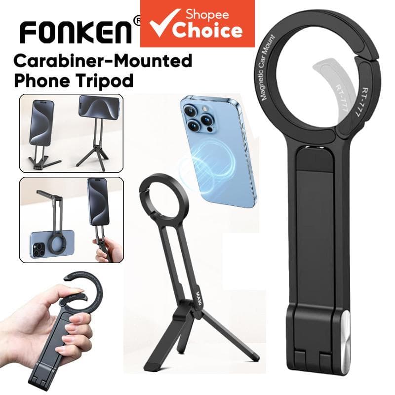 Anel Mosquetão-Montado Tripé De Telefone Dobrável Para iPh 16 15 14 Magnético De Dupla Face Montagem Em Mesa Pho