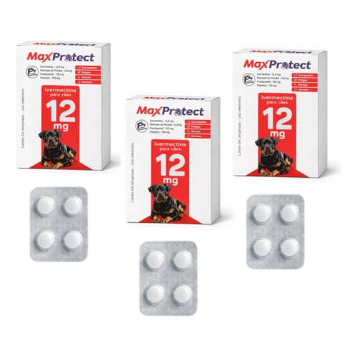 Kit 3 Ivermectina 12mg Para Cães de 30kg a 60kg - Vermífugo Combate Pulgas Sarna Vermes Carrapatos