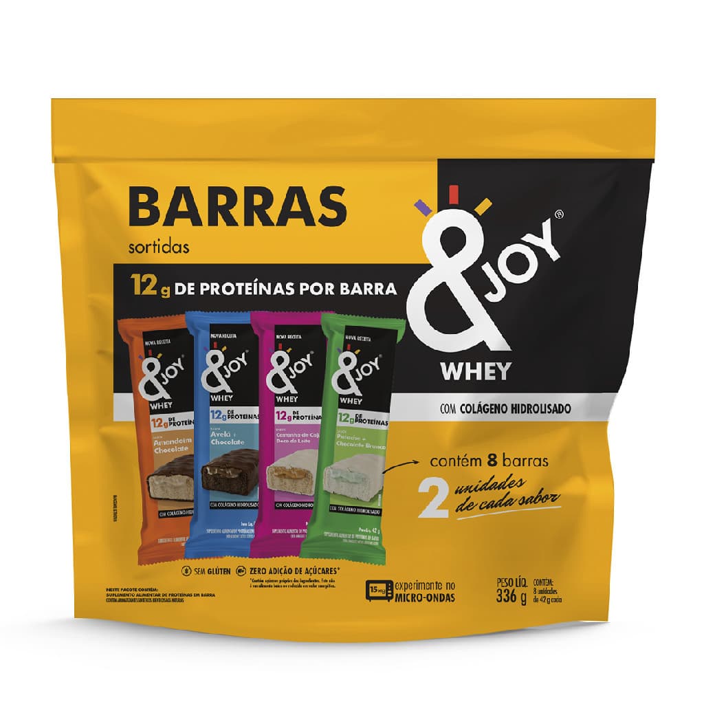 Barra de proteína ejoy whey 42g pacote com 8 un sabores sortidos