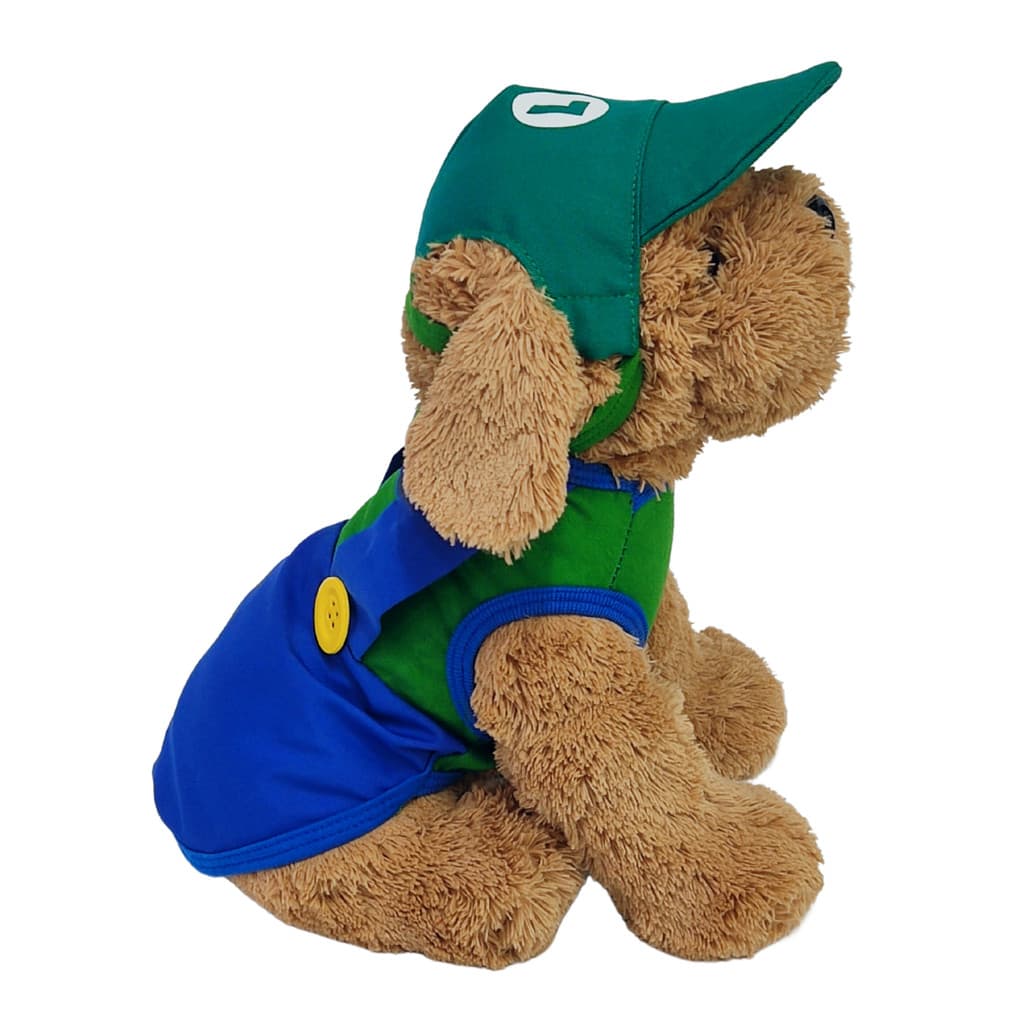 Roupa pet Roupinha Pet Super Luiz Fantasia Personagem Chapeu Boné Cachorro Carnaval mario bros