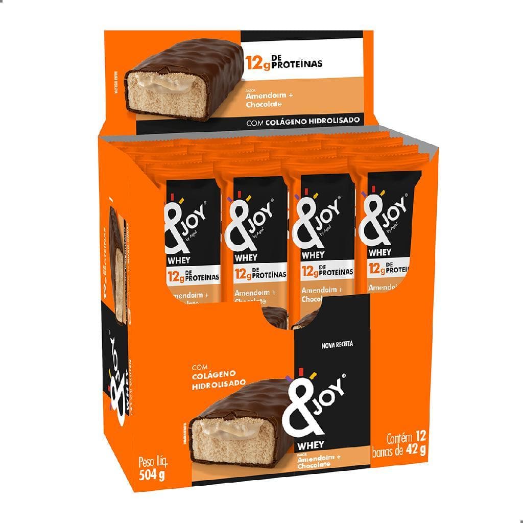 Barra de proteína ejoy whey amendoim e chocolate display 12 un 42g sem açúcar