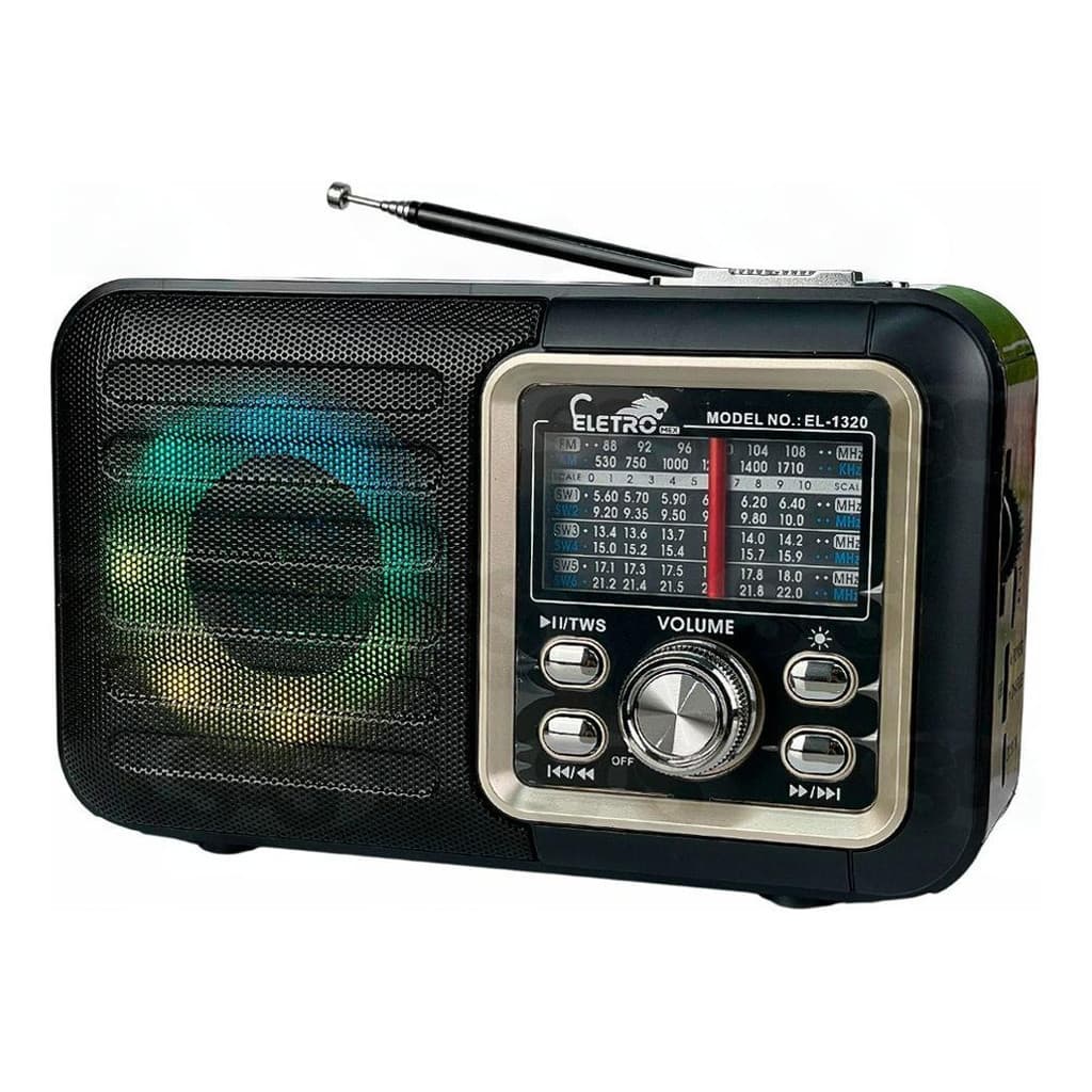 Rádio Retrô Bluetooth Eletromex EL-1320 – FM/AM/SW/USB/TF com Luz RGB