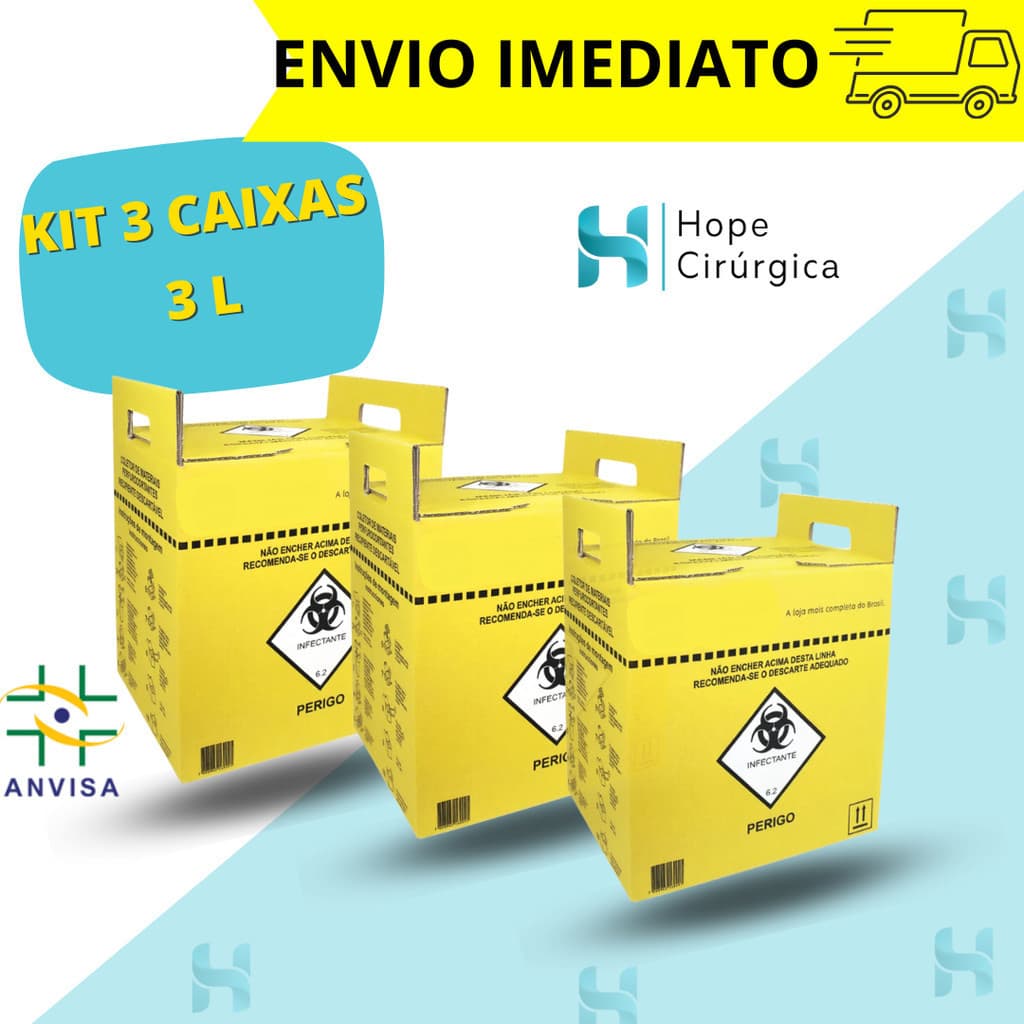 KIT 20 CAIXAS - Caixa Perfuro Cortante Coletor (03-Litros)