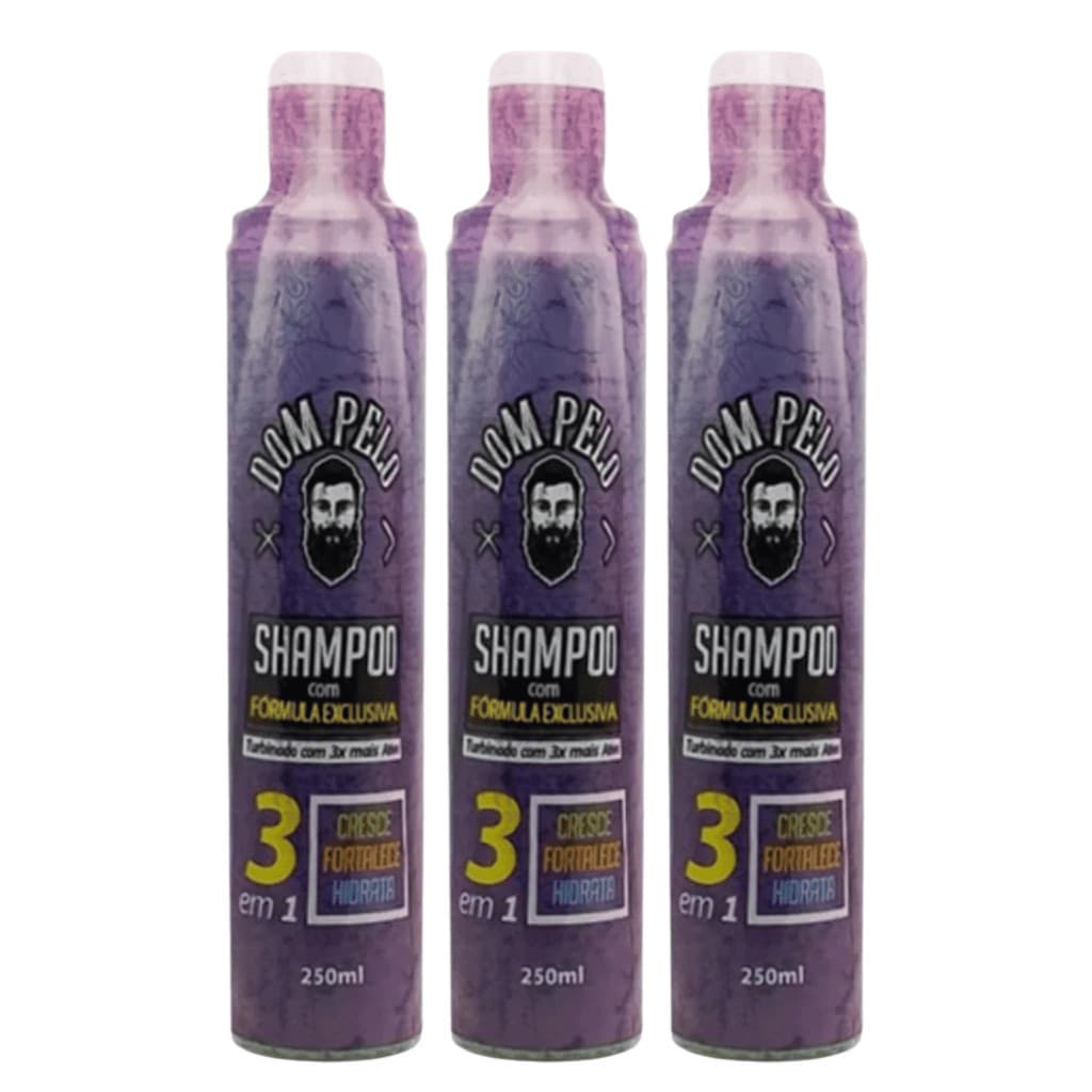 kit 3 Shampoo 3 em 1 Dom Pelo Original - Fortalece, Limpa e Estimula o Crescimento