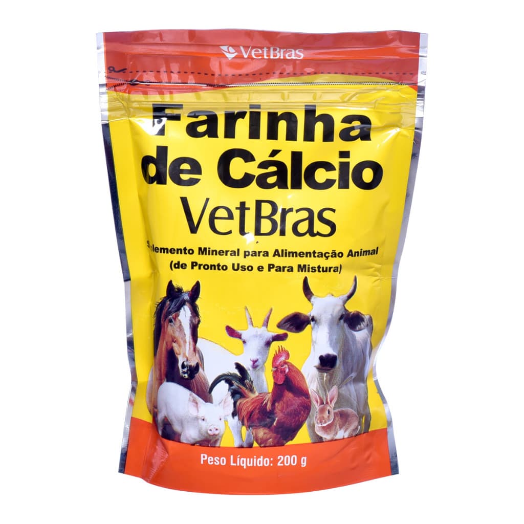 Farinha De Cálcio 200G Vetbras Galinha, Suíno, Bovino, Equino - Suplemento Mineral