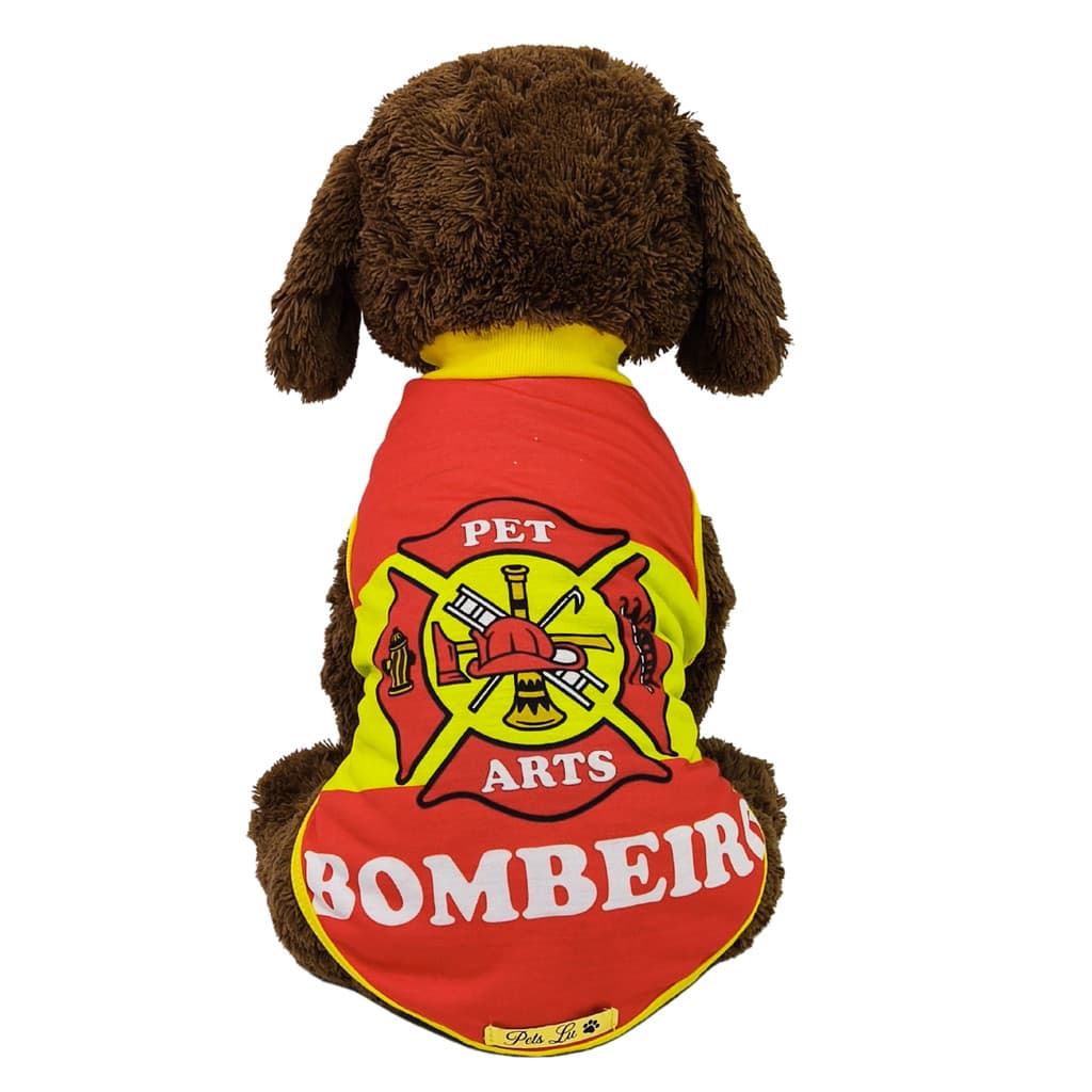 Roupa Pet Bombeiro Modelo Regata Básica Fantasia Cachorro Masculino Feminino divertida