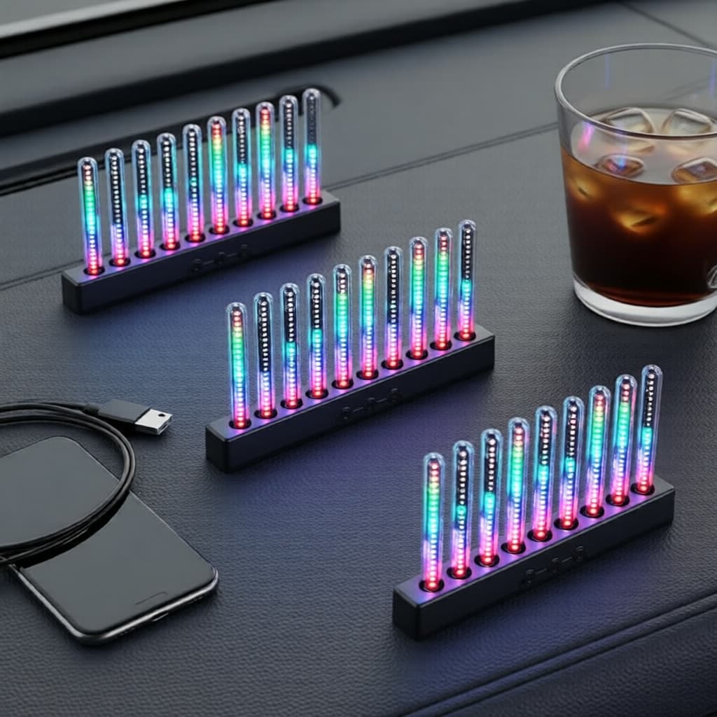 KEVANLY Luz Rítmica de 10 Tubos Controlada por Voz para Carro, Plug USB LED Ambiente, Muda de Cor Sincronizado com a