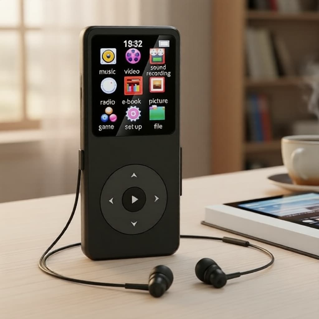 Leitor de MP3 portátil Bluetooth 5.0 com tela de 1,8 polegadas, alto-falante integrado, rádio FM, e-book, gravação