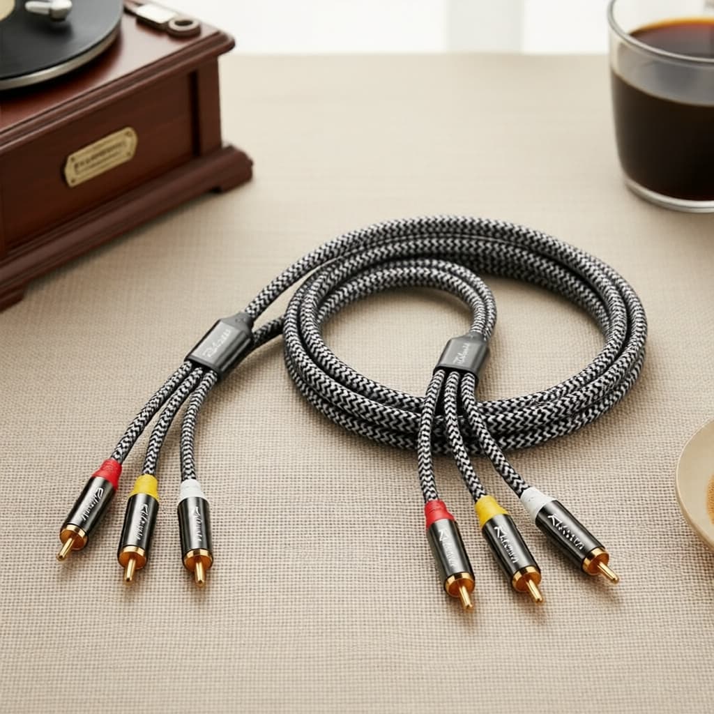 Riksoin Cabo AV 3RCA para 3RCA Áudio e Vídeo Trançado Macho para Macho para Dispositivos de Som