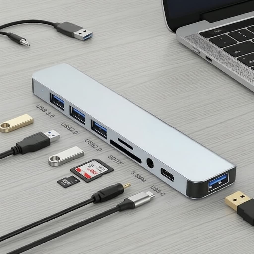 Porta USB Hub 8 Em 1 Leitor De Cartão SD Type C Para Estação De Acoplamento De Áudio De 3.5 Mm
