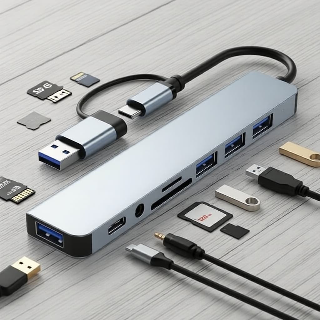 8 Em 1 USB Hub Expansor Dock Type C TF Leitor SD Áudio Compatível Com MacBook Pro ipad HP