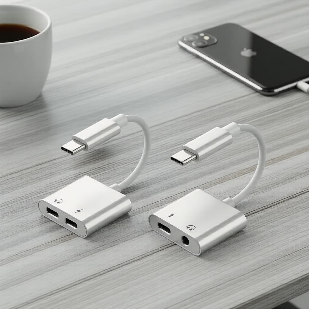  2 em 1 Conversor USB-C para Jack de Fone de Ouvido 3,5mm e Carregamento para iPhone 16 15 Pro Max
