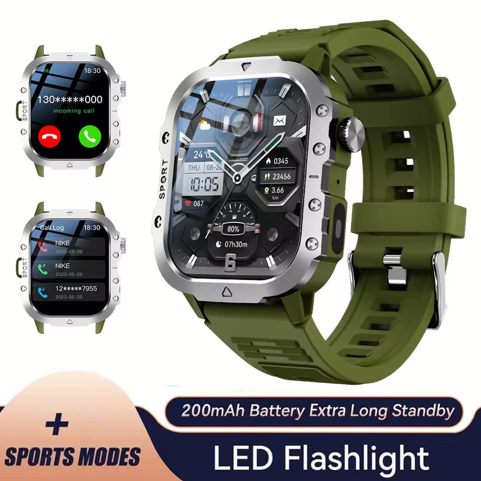 Esportes Ao Ar Livre Smartwatch Relógio Inteligente 2.01 Polegada Tela Hd Led Lanterna Bluetooth Falando Para Homens
