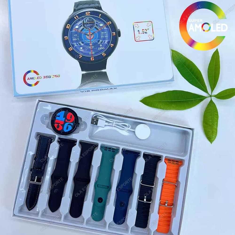 Melhor Relógio Inteligente 7 Em 1 Pulseira Esportivo Masculino Feminino Tela AMOLED GPS Bluetooth Chamadas Com SmartWatc