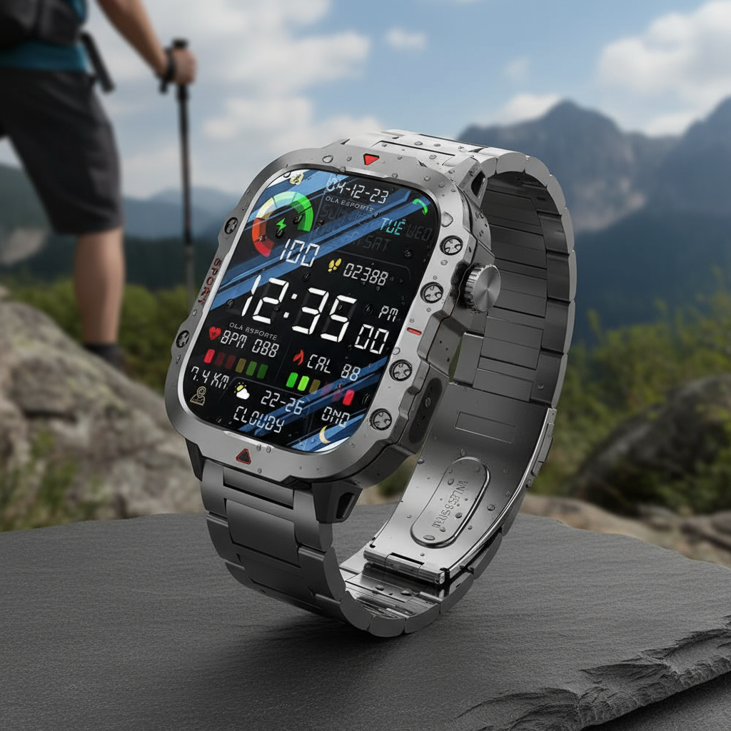  Relógio Inteligente Militar com GPS, à prova d'água, display AMOLED, chamadas sem fio, monitoramento de saúde, tela