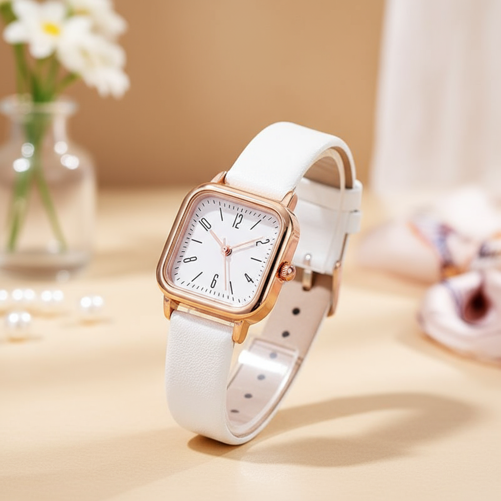  Relógio de Quartzo Feminino Casual com Pulseira de Couro