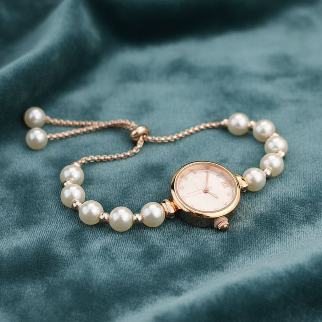  Relógio de Quartzo Feminino Elegante com Pulseira de Corrente de Contas - Ajustável e à Frente da Moda